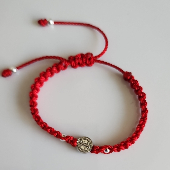 Handmade Jewelry - Red Braided Bracelet with Coin Charm